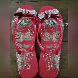 Bebe Red Dragon Flipflop Sandals New